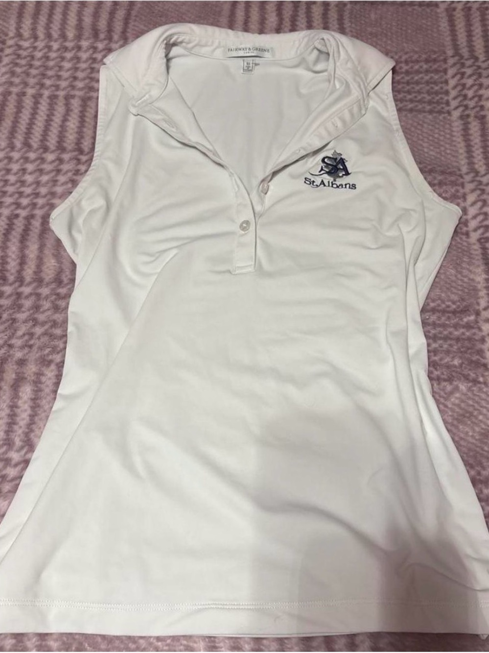 Fairway & Greene White Sleeveless Button-Down Polo Top
